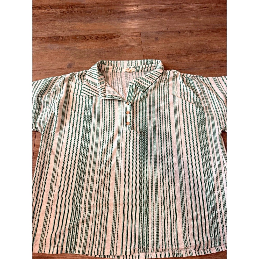 Joie de Vivre Men's Green & White Striped Short Sleeve Collared Polo, L